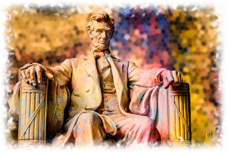 Digital painting of A. Lincoln seated statue