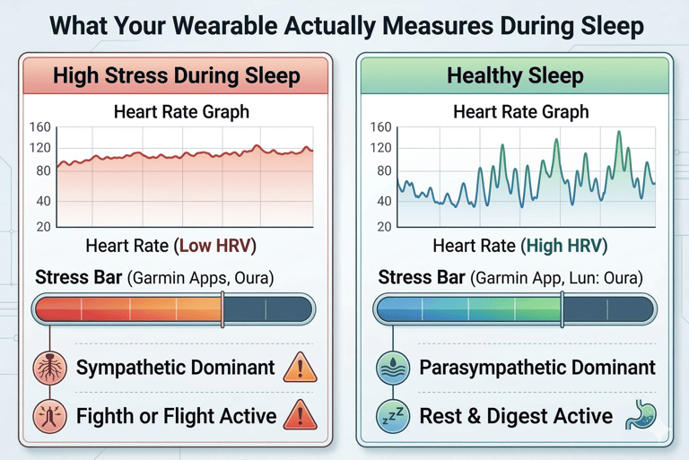 High stress vs healthy sleep heart rate variability on wearable devices