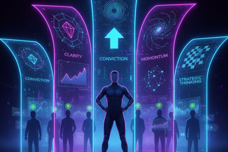 Founder demonstrating high-conviction signals like clarity, momentum, and strategic thinking, observ