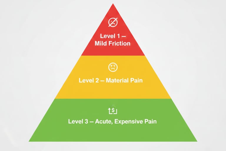 A pyramid diagram showing the three levels of problem severity that investors use to evaluate proble