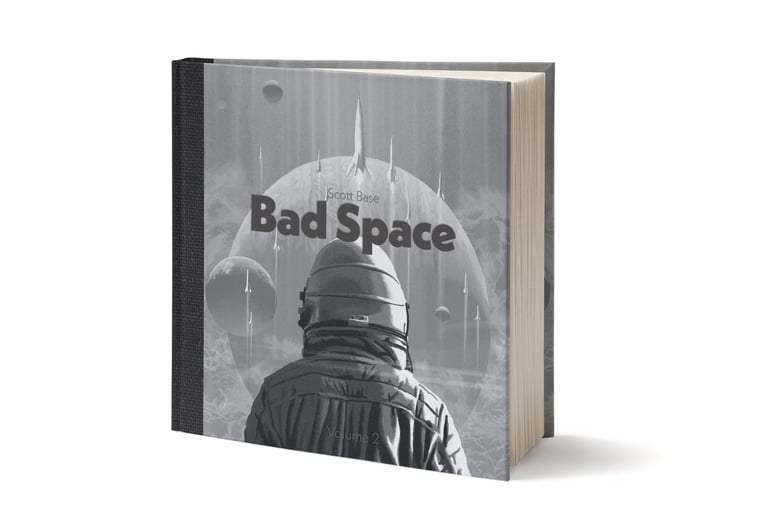 Bad Space Volume 2 book. Cover features an astronaut watching rockets launch.
