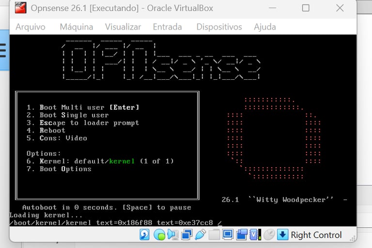 Tela de inicialização de Boot do OPNsense