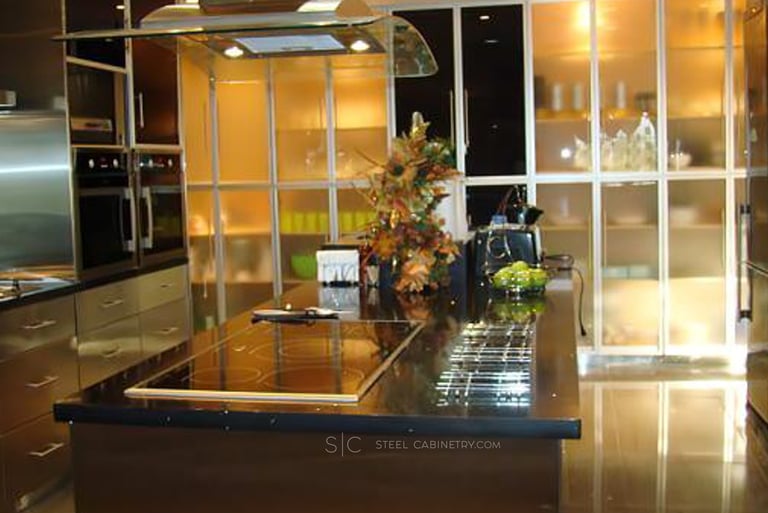 High-end cabinets with glass-front elements