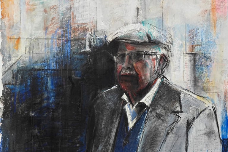 Retrato de Francesc, pastel y óleo del artista Argi Girón. Portrait, painter, artist, oil, pastel