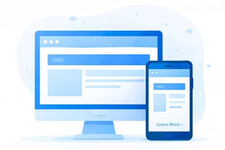 Professional website development services with illustration of responsiveness on mobile & desktop