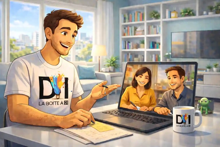 Accompagnement en ligne par visioconférence pour reconversion numérique après 40 ans, avec Dam, La Boîte à DI.