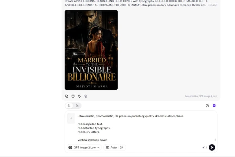 AI generated romance thriller book cover created using Sider AI.