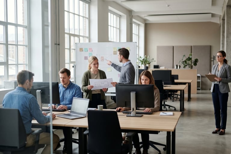 Equipo trabajando con normalidad durante proceso de consultoría operativa
