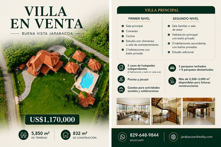 Villa de lujo en venta en Buena Vista Jarabacoa con 5,850 m² de terreno, 832 m² de construcción