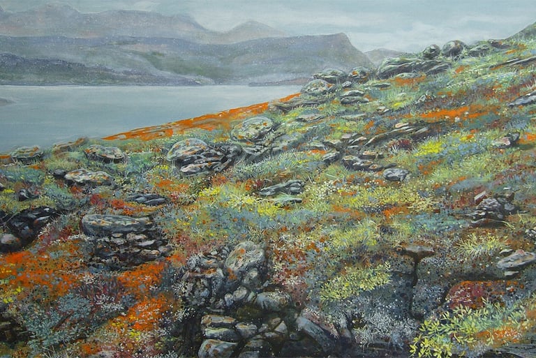 view from a hill in Pangnirtung, NU, with autumn colours