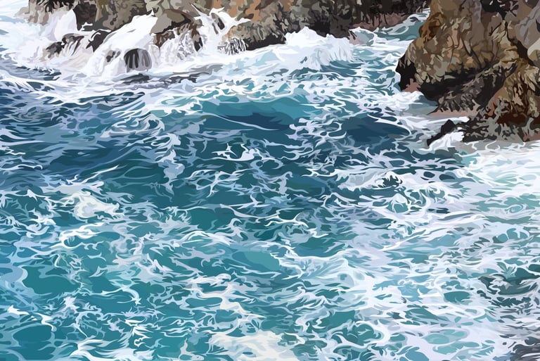 BIG SUR – Scenic California Coast Big Sur Art (vector hyperrealism) detail 2