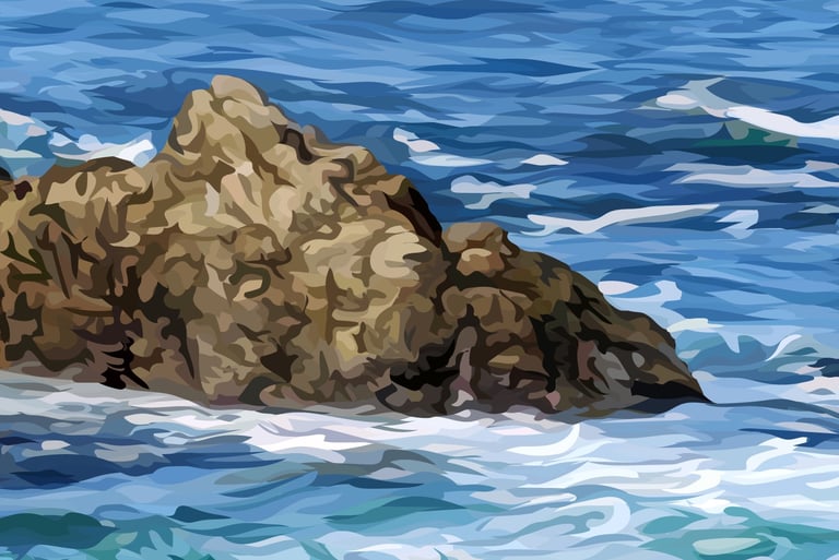BIRD ROCK – 17 Mile Drive Art - hyperrealistic vector art - detail 2