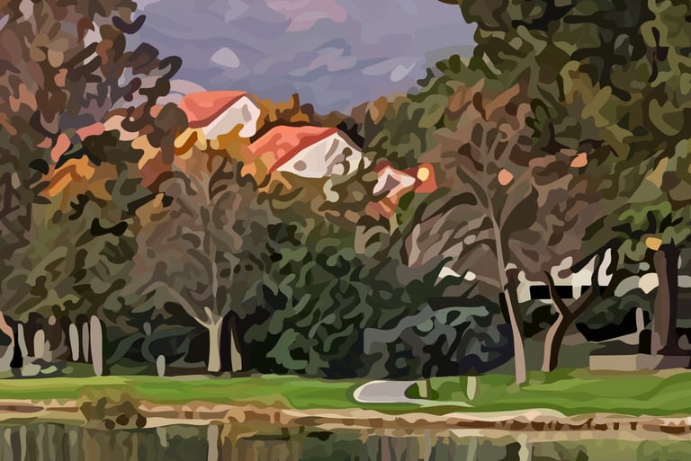 SANTA TRANQUILITY – Rancho Santa Margarita Lake Art Illustration detail 2