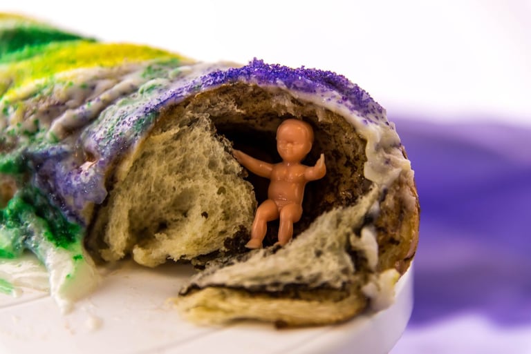 King cake with plastic baby inside