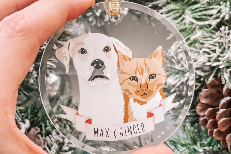 Christmas ornament with pets picture and names