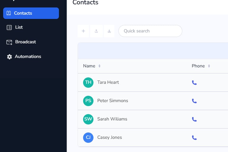 screenshot of the CRM system showing the contact list