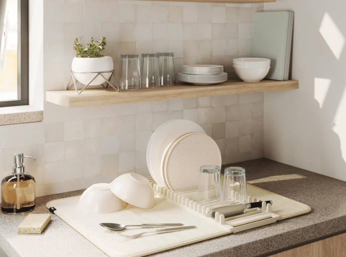 Dish Rack with dishes on it 