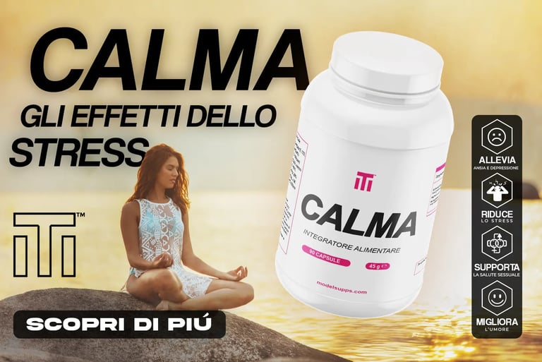 a woman sitting on a rock with a bottle of calma