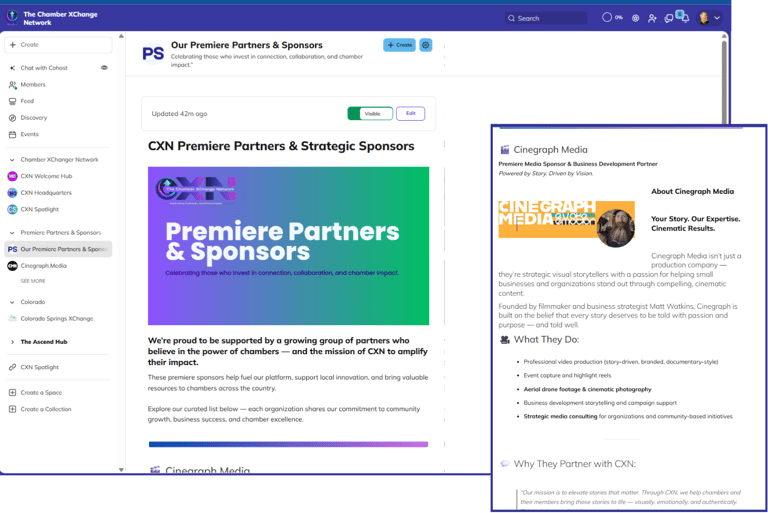 CXN sponsor page featuring Premiere Partners, including Cinegraph Media and their impact story.