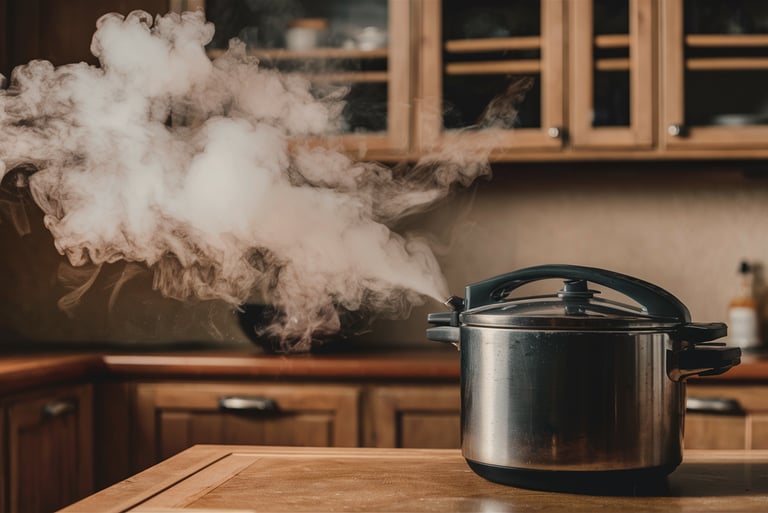 A pressure cooker letting off steam