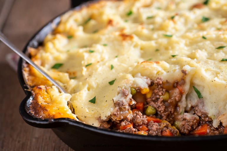 Thrive Shepherd’s Skillet recipe – layering freeze-dried beef and vegetables