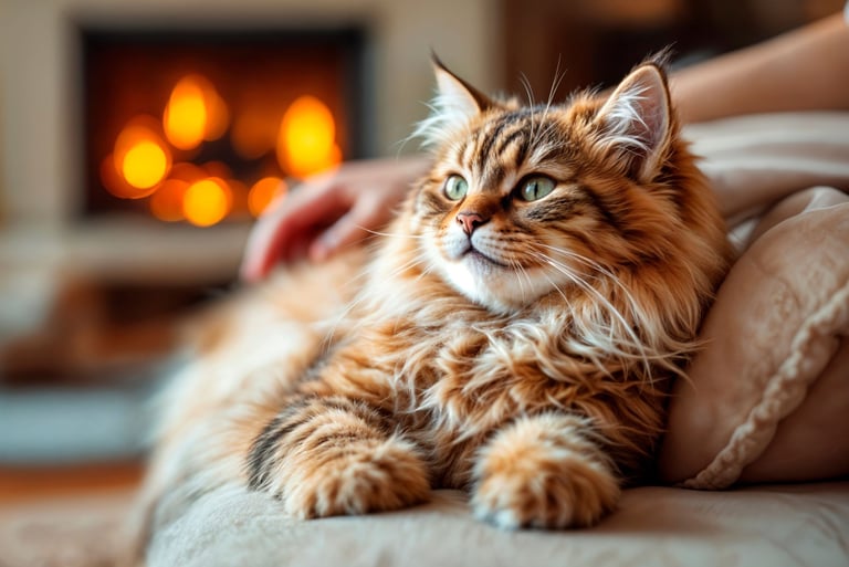 a cat is laying on a couch