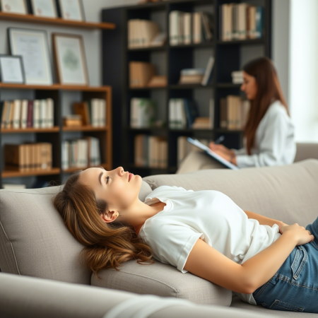 Mujer durante la sesión de TVP es guiada por terapeuta