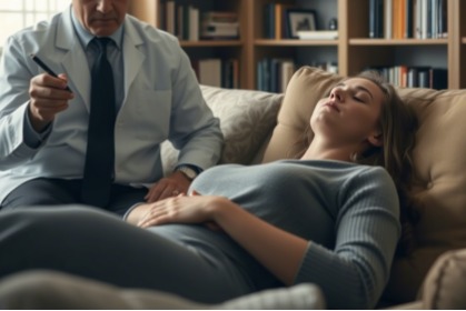 Mujer joven en sesión de Terapia de Vidas Pasadas.