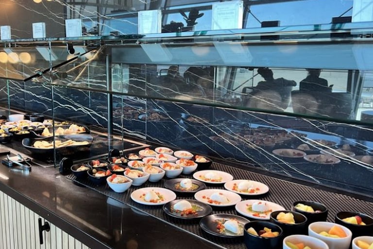 Chase Sapphire LoungeJFK buffet with fresh small dishes and bowls