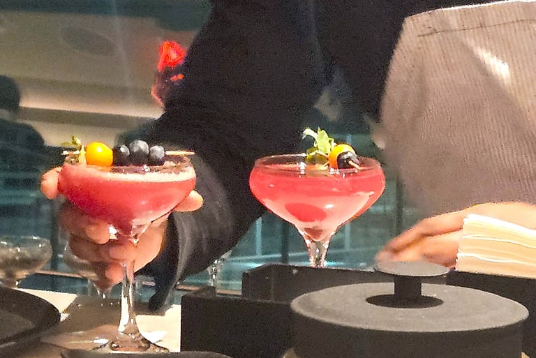 Crafted cocktails being served at The Chase Sapphire Lounge bar at JFK Terminla 4