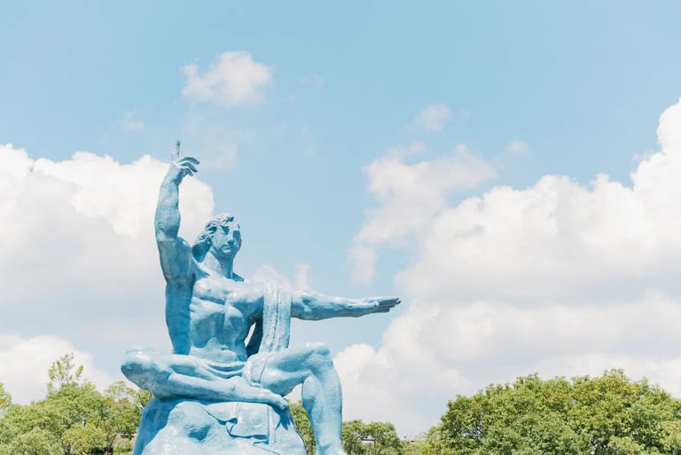 The Peace Statue in Nagasaki Peace Park, a symbol of peace and remembrance