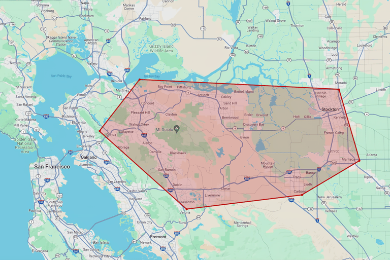 Service Map Stellar Appliance Repair in Bay Area, Contra Costa