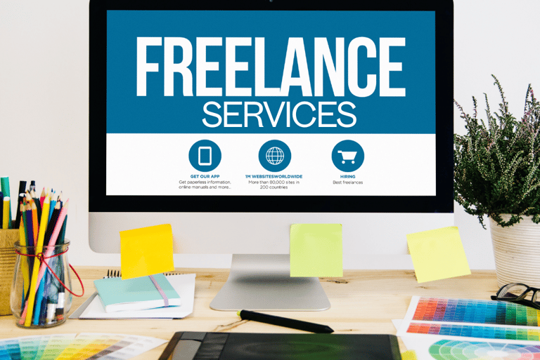 a desktop computer monitor screen displaying a freelance services