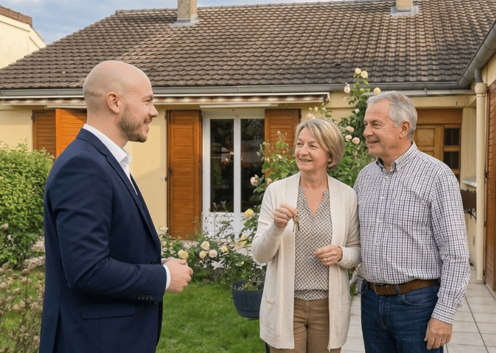 Conseiller immobilier accompagnant des propriétaires lors d'une vente à Élancourt et Maurepas