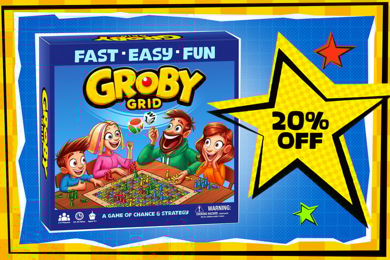 Groby Grid Early Bird Kickstarter reward featuring the standard board game at a special launch price