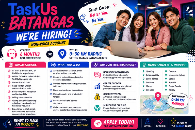 job hiring in batangas city jobs in batangas city work from home jobs taskus batangas