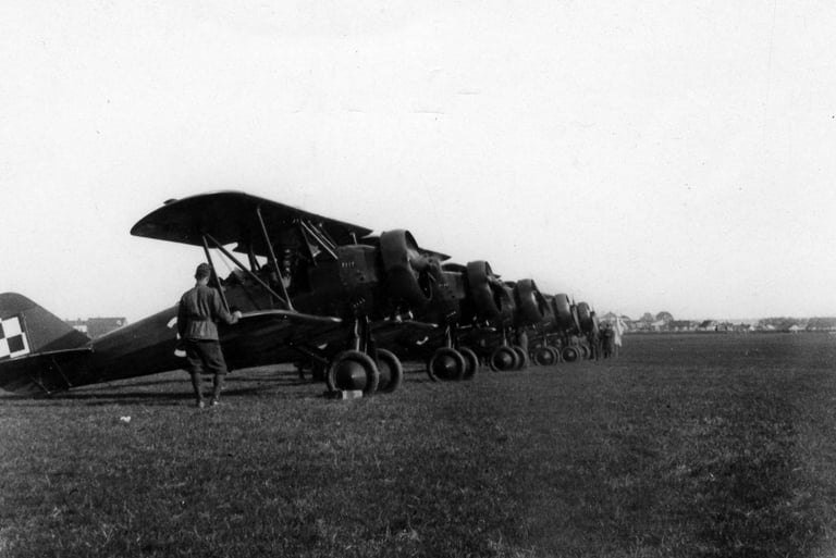 Trainer biplanes at Deblin Air Force training centre, 1937, where Wolinski learned to fly.