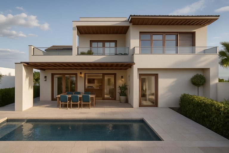 Fachada principal de villas terrazas de la exótica