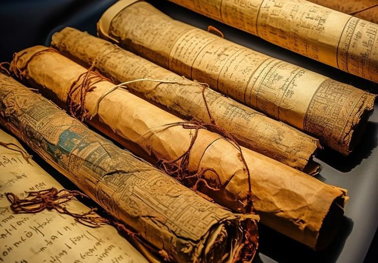 a bunch of old books with old books on them