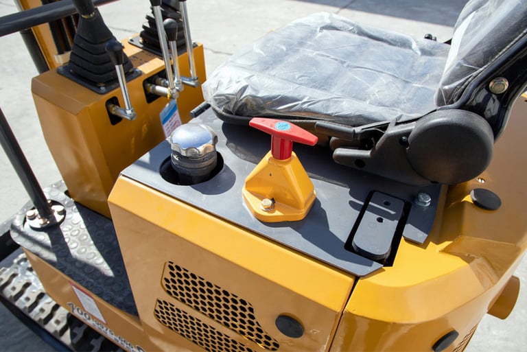 Brand New 1000kg HW-12 Mini Crawler Excavator handling controls and seat close up image
