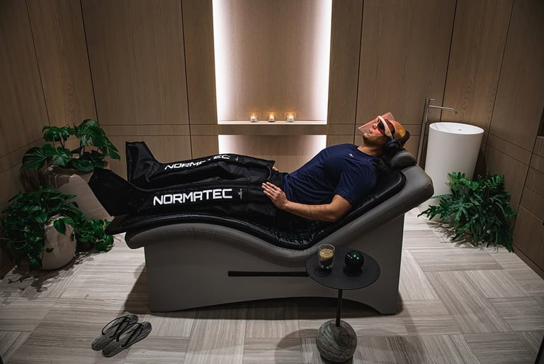 a man lying on a recovery bed with recovery tools