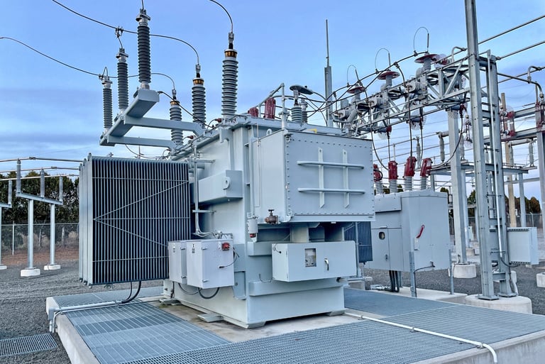 High-voltage power substation with centralized control and real-time incident monitoring dashboard