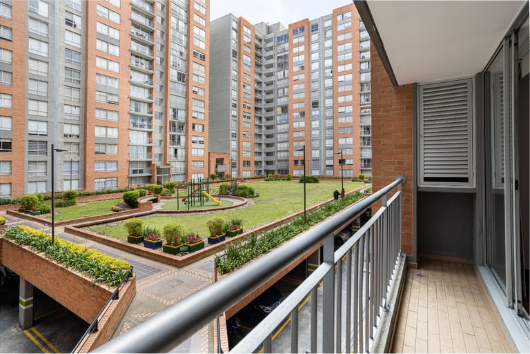 Residential complex with balcony view, illustrating high-rise smart access and monitoring system