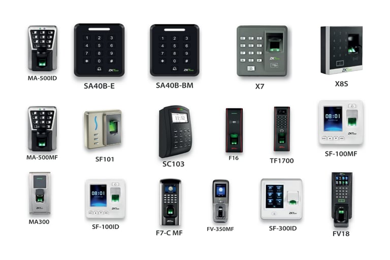 a bunch of different types of access controls from ZK TECO Brand