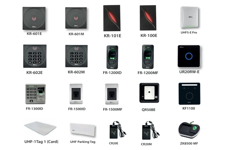 a bunch of different types of readers and access controls from ZK TECO Brand