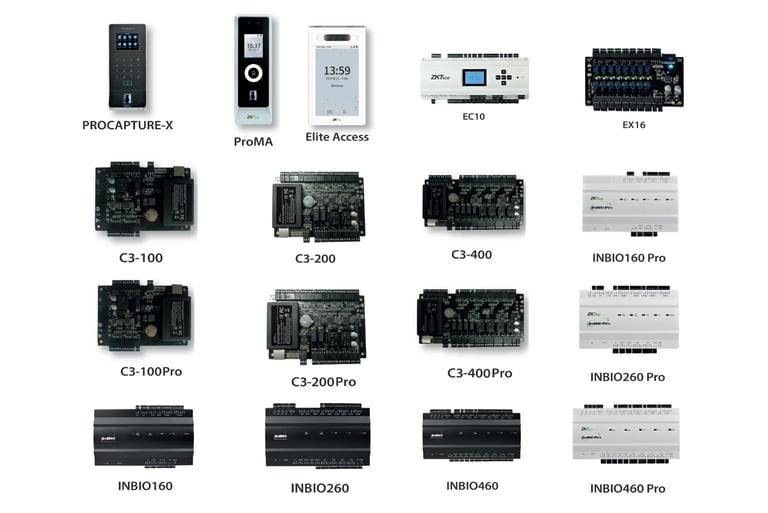 a bunch of different types of access controls from ZK TECO Brand