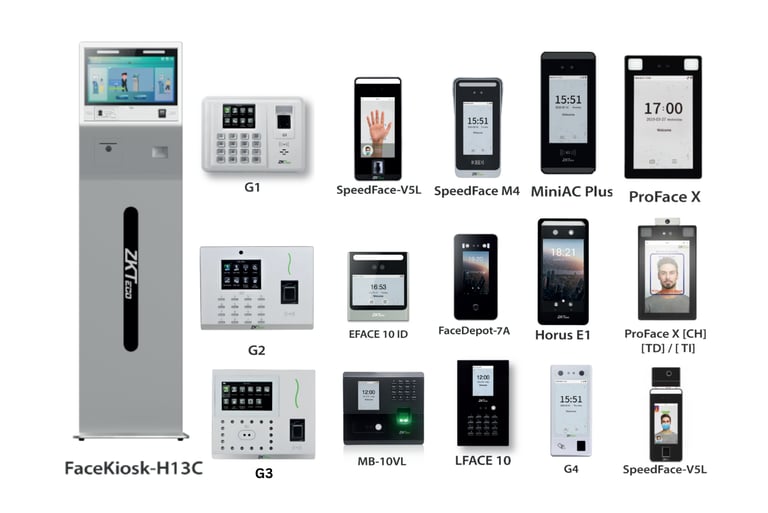 Different types of access controls and visible light facial face recognition from ZK TECO Brand