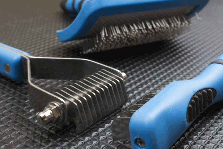 a pair of scissors and a brush brush on a table