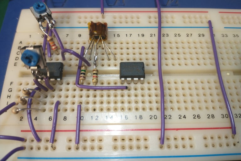 Breadboard VCO input stage and exponential converter