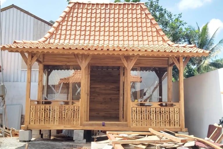4 joglos complex, terrace with outdoor kitchen and swimming pool